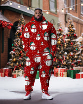 Men's Big and Tall Tracksuit Christmas Snowman Hoodie and Pants Set